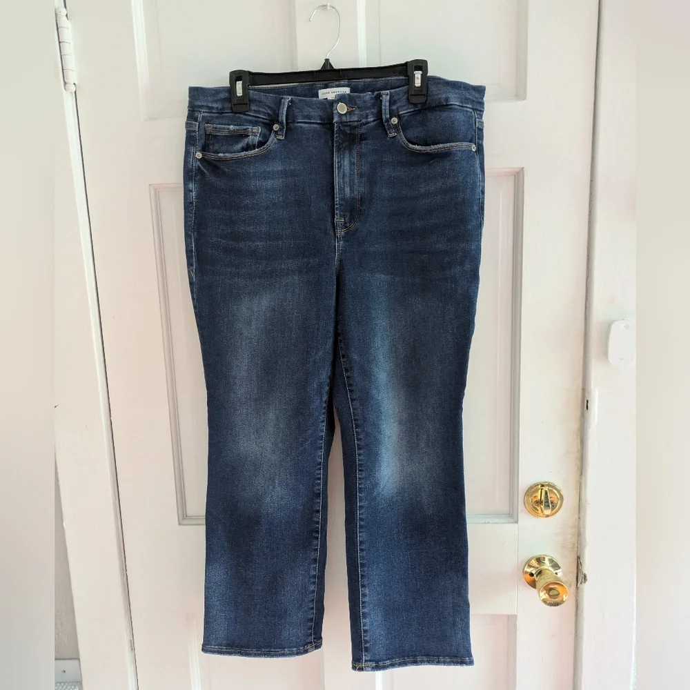 Good American Always Fits Good Curve Straight Dark Wash Jeans - Picture 2 of 4